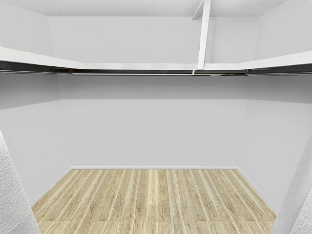 西野8条9丁目　一戸建ての収納|二階主寝室　オープンウォークインクローゼット　コの字型で使いやすい♪　※バーチャル加工にて所有品を消しています