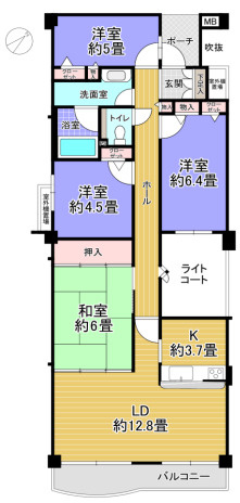 ジオ六甲山手の間取り|南東向き陽当たり良好