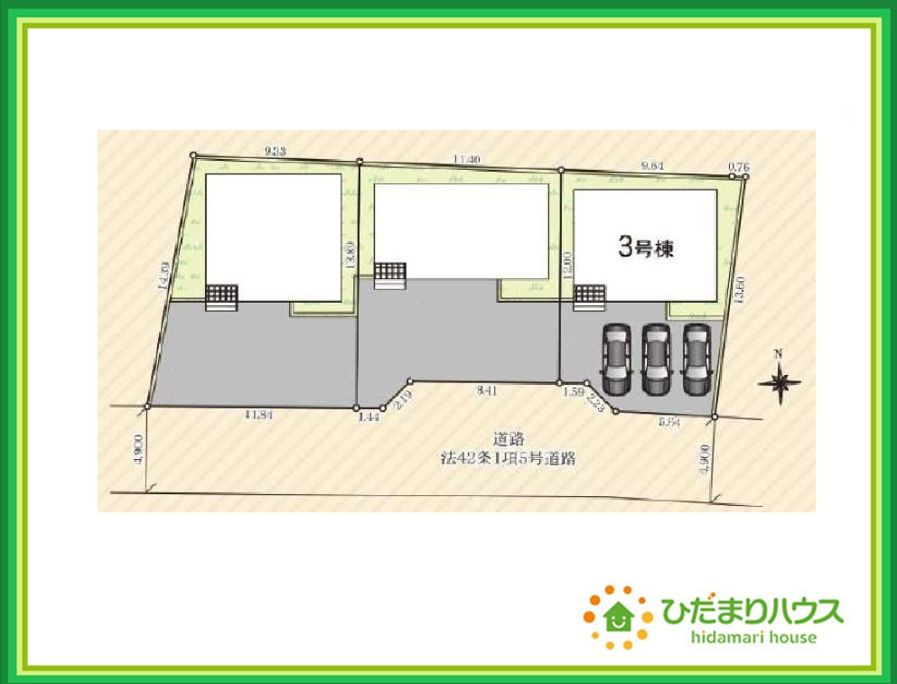 いわき市錦町第33　新築戸建　3号棟の区画図|駐車3台以上可能で、急な来客時にも安心ですね☆彡