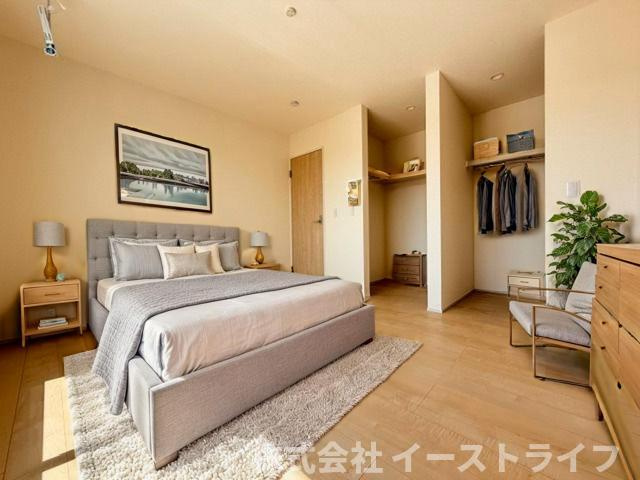 【新築戸建】　いわき市郷ケ丘2丁目第10　全3棟　長期優良住宅の寝室|同社施工写真　寝室家具配置イメージ　本画像はCGで作成しており、実際に現地に 家具は置かれておりません。また、価格に 家具は含まれておりません。