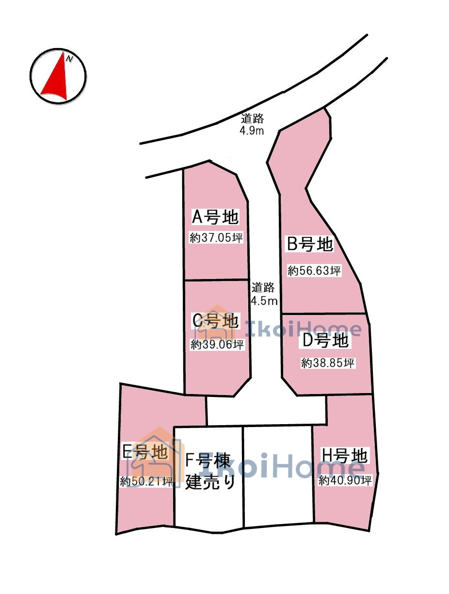 明石市魚住町西岡　全６区画E号地　土地の土地図|全８区画の６区画販売！西区、垂水区、明石市初。弊社は契約前に土地の地盤調査を無料で行っています
