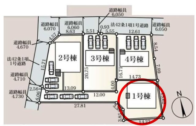 クレイドルガーデン前橋市富士見町時沢第11　1号棟（平屋）の区画図|駐車場３台ご用意しています！
来客時も重宝しますよ♪