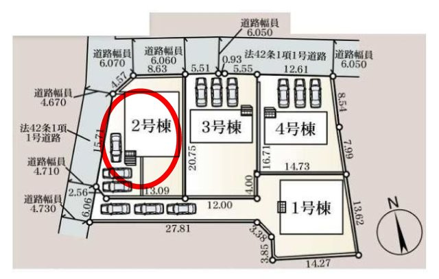 クレイドルガーデン前橋市富士見町時沢第11　2号棟（平屋）の区画図|駐車場３台ご用意しています！
来客時も重宝しますよ♪