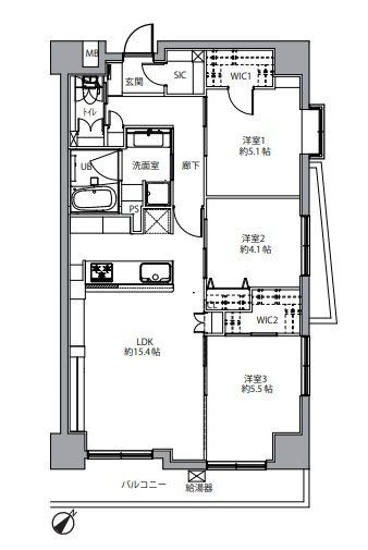 カテリーナ池袋西プラザタワーの間取り|カテリーナ池袋西プラザタワー：南東向き角部屋！全居室収納・窓が付いた３ＬＤＫエアコン付きリノベーション物件です！