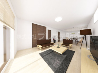 【居間・リビング】 | 奈良市菅原町の新築一戸建 全２区画 | １号地リビング完成イメージ／ＬＤＫは広々２０帖！南側の広いお庭に面しています♪※モデルハウスあり