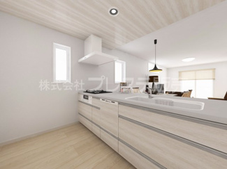 【キッチン】 | 奈良市菅原町の新築一戸建 全２区画 | １号地キッチン完成イメージ／人気のフルフラットキッチン♪食器洗い乾燥機＆浄水器を標準装備！