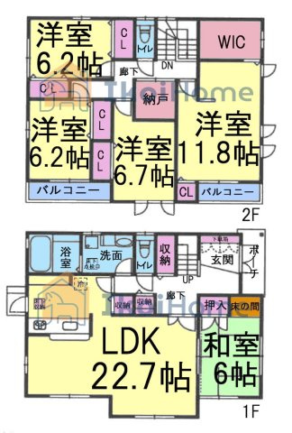 神戸市西区桜が丘中町６丁目　中古戸建の間取り|●年中無休：当日予約可●LDK22.7帖の横には和室6帖！2階洋室4部屋ございます！
