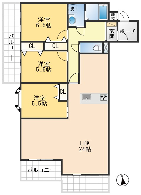 ライオンズマンション豊中上野東第2の間取り