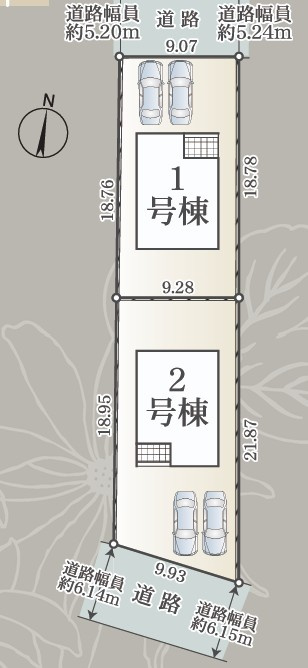 クレイドルガーデン高松市上林町第２　１号棟の区画図|各棟、車中心生活を支える駐車場スペースは２台以上で、家族それぞれの行動範囲がグッと広がります。