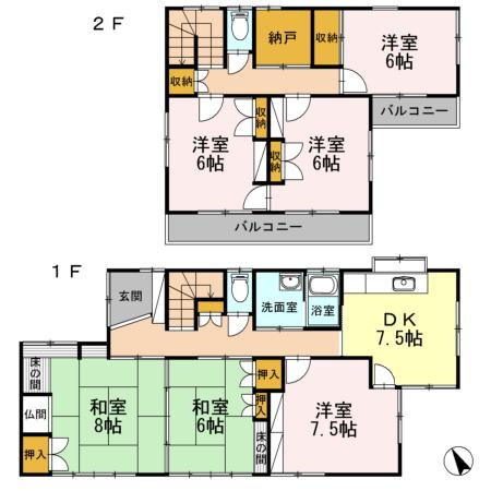 【間取り】 | 上六名戸建貸家１