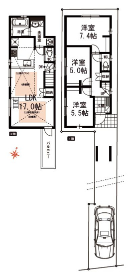 【間取り】 | 中野区江原町３丁目　新築戸建て　C号棟 | 陽当たりの良い2階LDKで、団らんの時間を楽しめます