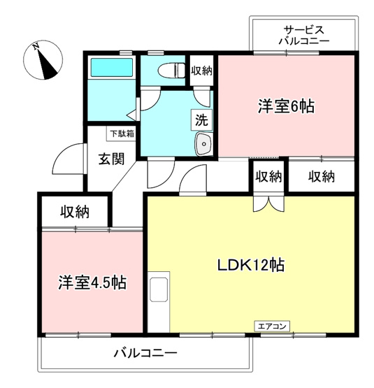 【間取り】 | シャルムすみれが丘 | お部屋はカップルさんや新婚さんに人気の2LDKタイプ♪小さなお子さまのいるファミリーさんにもオススメです☆なんと言っても最上階なのが嬉しい♪