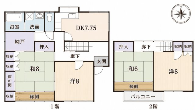 「庭付き南向き」高知市春野町平和　中古一戸建ての間取り|収納力と和のくつろぎを兼ね備えた、使い勝手◎
1階だけでも生活しやすい、将来を見据えた住まいです。