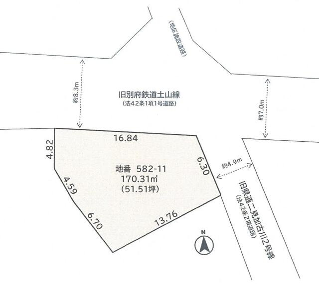 加古川市平岡町中野　土地の土地図|約51.51坪です。