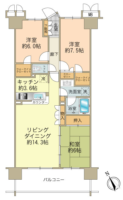 専有面積：81.98㎡（トランクルーム0.4㎡を含む）　部屋タイプ：3LDK
