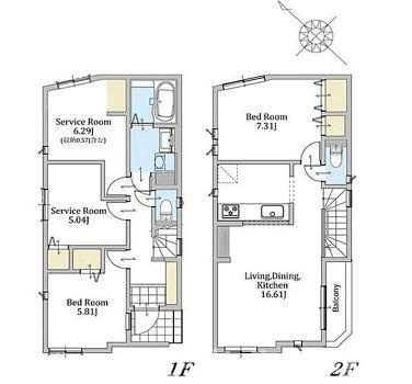 茅ケ崎市東海岸北5丁目　新築戸建　全４棟の間取り|南向き　２LDK+2S