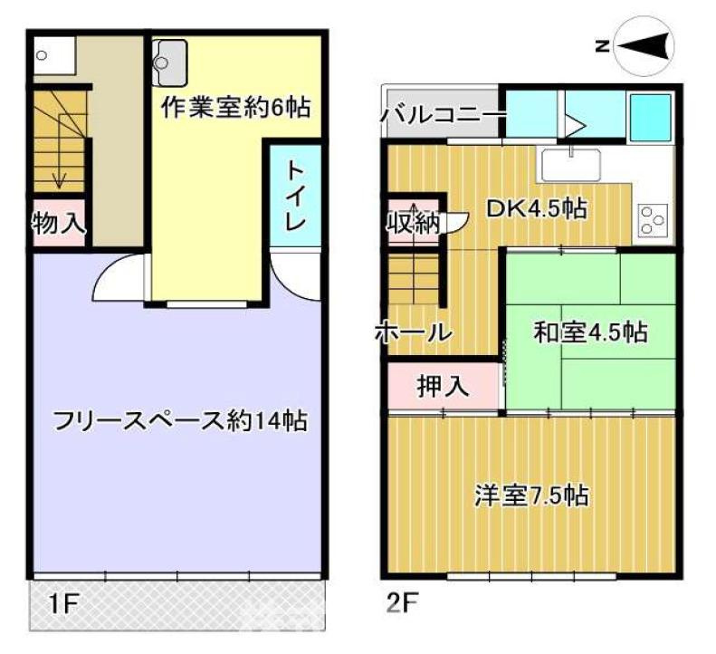 花園本町2丁目　店舗付き住宅（テラス）の間取り|780万円・2DK・建物面積64.01㎡