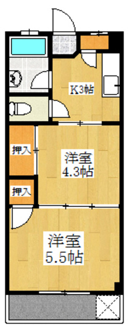 豊島マンションの間取り|バス・トイレ別の２Kタイプ♪