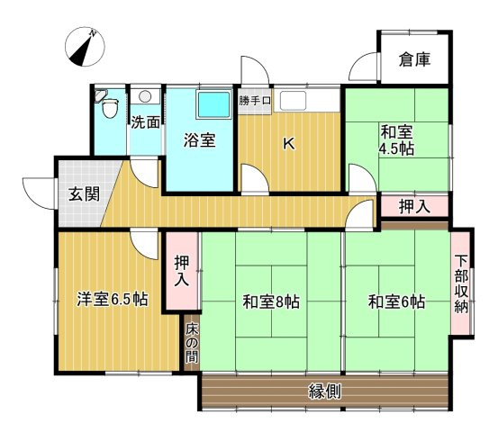 すいらん荘別荘地　南側角地で陽当り良好な平屋建ての間取り|使いやすい平屋建て