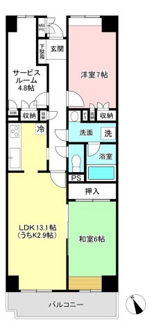 【間取り】 | ベルフォーレ新百合ヶ丘 | 和室と洋室のある2SLDKタイプ☆小さなお子様がいるファミリーさんにも良いですね！なんと言っても最上階なのが嬉しい♪