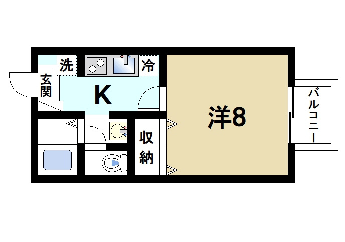 ハイツ若草の間取り|初めての一人暮らしにぴったりな１Kタイプの間取りです。