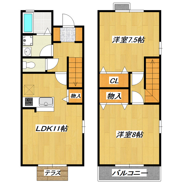 Ｒｅｖｅｕｒ本一色Ｅ棟の間取り|オールフローリングのテラスハウス♪