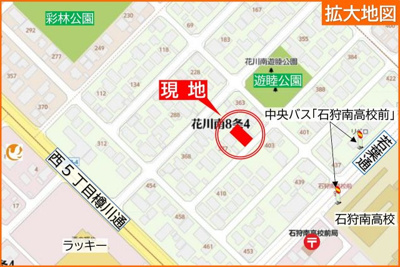 【地図】 | 石狩市花川南8-4　戸建 | 西５丁目樽川通から１本中の区画にあり、閑静な立地♪