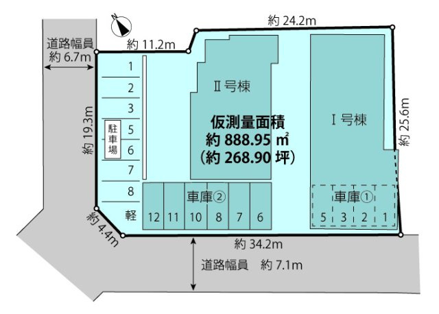 ハイコーポ羽曳が丘の区画図|前面道路が広くスムーズな駐車が可能
