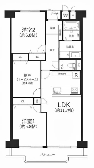 【間取り】 | ユニ宇治マンション2号館 | 専有面積65.46㎡