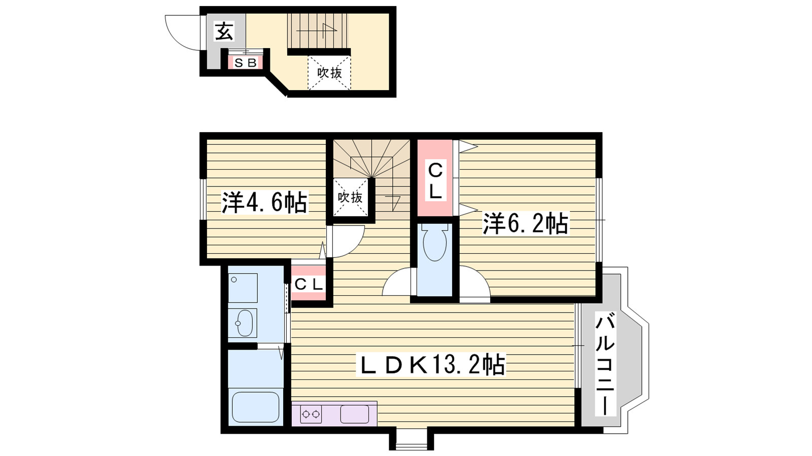 姫路市町坪南町のハイツの間取り