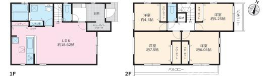 平塚市御殿3丁目　新築戸建　全３棟の間取り|南向き　4LDK