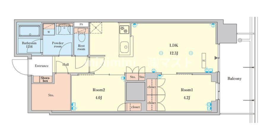 大阪市中央区南本町１丁目の賃貸マンションの間取り