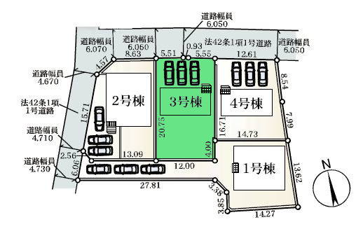 【区画図】 | クレイドルガーデン前橋市富士見町時沢第11ー③ | 敷地面積75坪！車は並列3台駐車可能！
