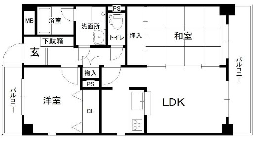 芦屋市南宮町の賃貸マンションの間取り