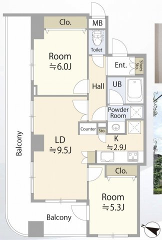 ランドステージ王子　ＴＯＫＹＯ　ＯＡＳＩＳの間取り|3LDK 専有面積55.17m2 バルコニー面積19.2m2