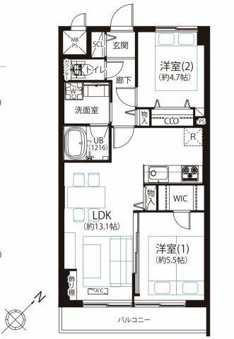 藤和板橋コープの間取り|2LDK 専有面積54.00m2 バルコニー面積5.4m2