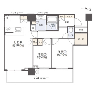 【間取り】 | パークタワー梅田 | 【間取り】2LDK！WICやCLなど収納も充実！