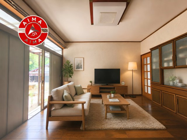 福岡市東区土井4丁目の居間・リビング|キッチンからリビングをしっかり確認できます。家族の笑顔があふれる空間になりそうですね。※家具はCGを合成したものです。