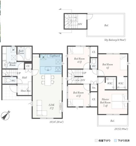 平塚市黒部丘新築戸建て　第1-2号棟の間取り|間取図「平塚市黒部丘新築戸建て　2号棟」