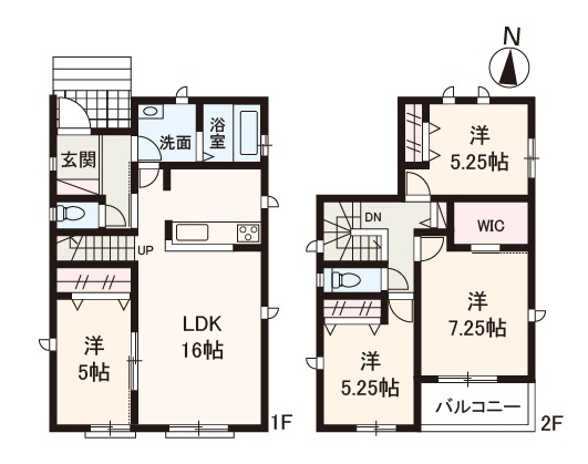 【間取り】 | 堺市東区日置荘原寺町　A号棟 | WICなど収納充実、4LDK新築戸建！機能的な動線で毎日の生活が快適に。カースペース並列2台分有(車種による)。