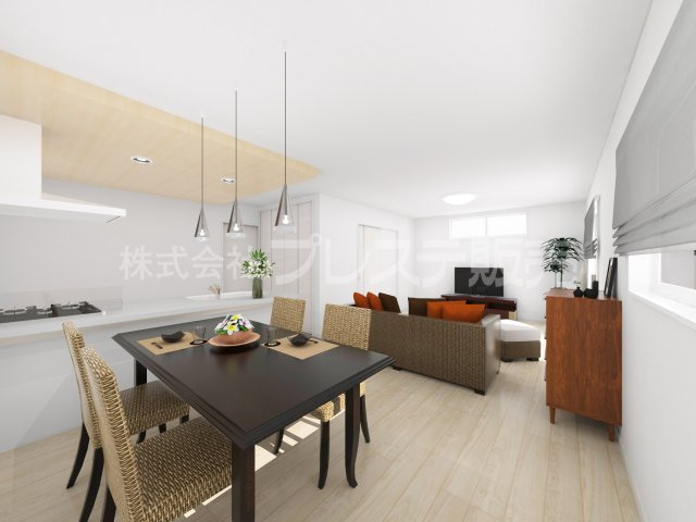 奈良市菅原町の新築一戸建 全２区画の居間・リビング|２号地リビング完成イメージ／ＬＤＫは広々２０帖！南側の広いお庭に面しています♪※モデルハウスあり