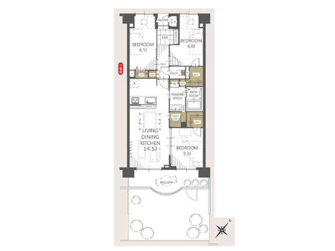 【間取り】 | ベウラ大泉学園　(保谷店) | 17.92ｍ2の広々とした専用庭付き3LDK住戸！趣味を楽しみやすく開放感に溢れています。※図面を基に作成しています。現況と異なる場合は現況を優先いたします。