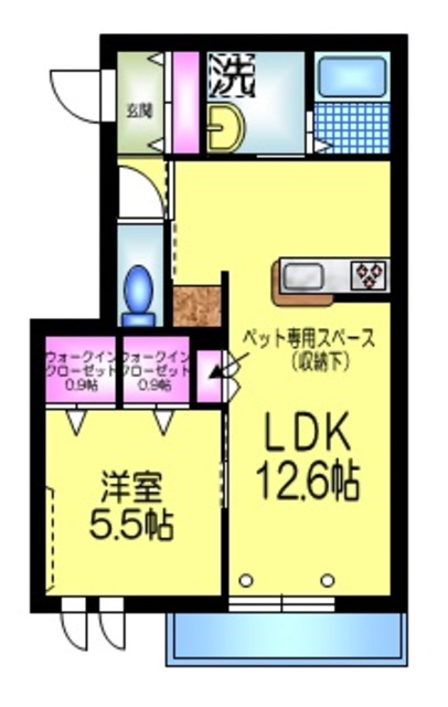 ユーグラシア　Ｂの間取り|★ペット専用スペース（収納下）あり★