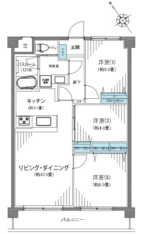 サニーハイツ門前仲町の間取り|10階部分・南西向きにつきまして日当たり・通風・眺望良好。新規リノベーションマンション。