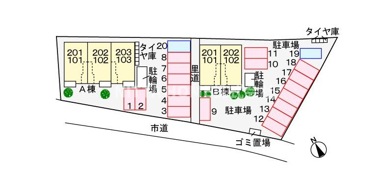 豊岡市城崎町今津のアパートの区画図|敷地内図面です◇