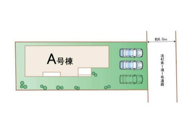 新築　前橋市朝倉町２丁目　Heartful　Town　A号棟の区画図|1号棟　区画図　東側接道幅員約6ｍ
