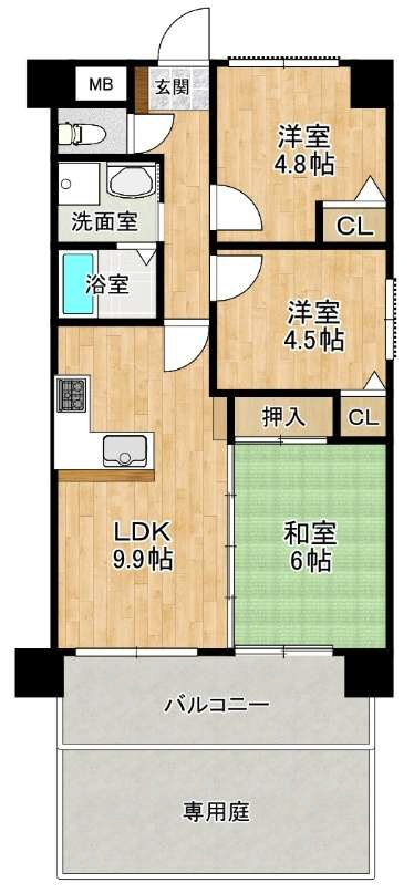 グランプレステージ明石西Ⅱ　1階の間取り|３LDKです。