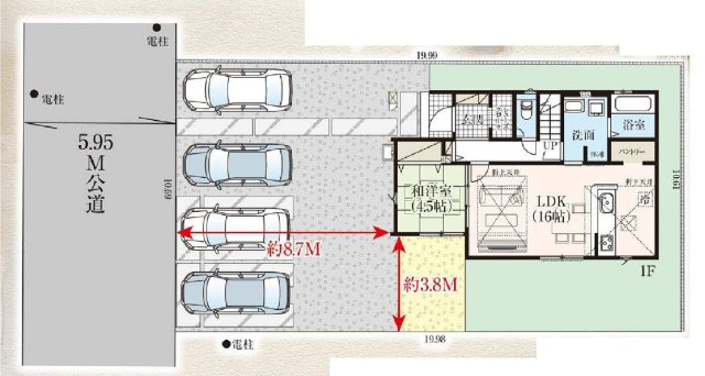 新築　前橋市朝日が丘町　GRAFARE　１号棟の区画図|1号棟　区画図　西側接道幅員約5.9ｍ

