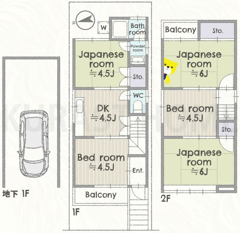 京都市伏見区羽束師鴨川町　中古戸建の間取り