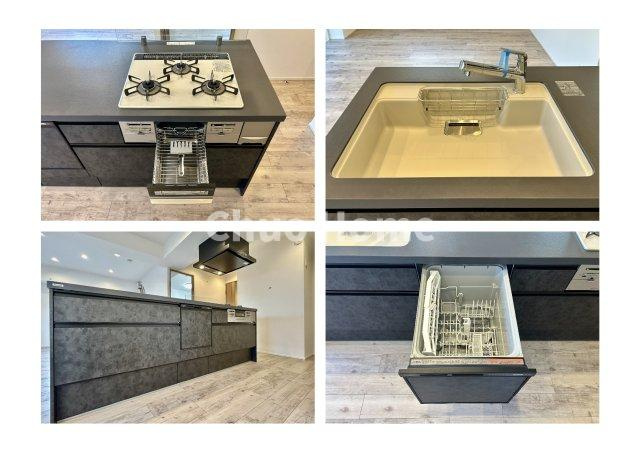 セザール錦糸町のキッチン|【システムキッチン】ワイドで収納豊富な使い勝手の良いカウンターキッチンには、食洗器・伸縮タイプのキッチン水栓、三ツ口コンロ・魚焼きグリルなどの便利な設備が標準完備されています。